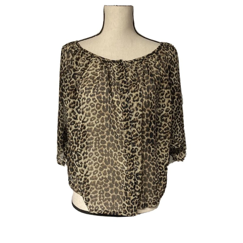 Morocco Women’s XL Leopard Print Blouse Top Semi Sheer Flowy Loose Fit NWT